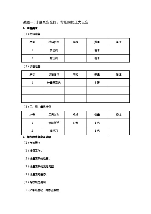 计量泵安全阀、背压阀的压力设定