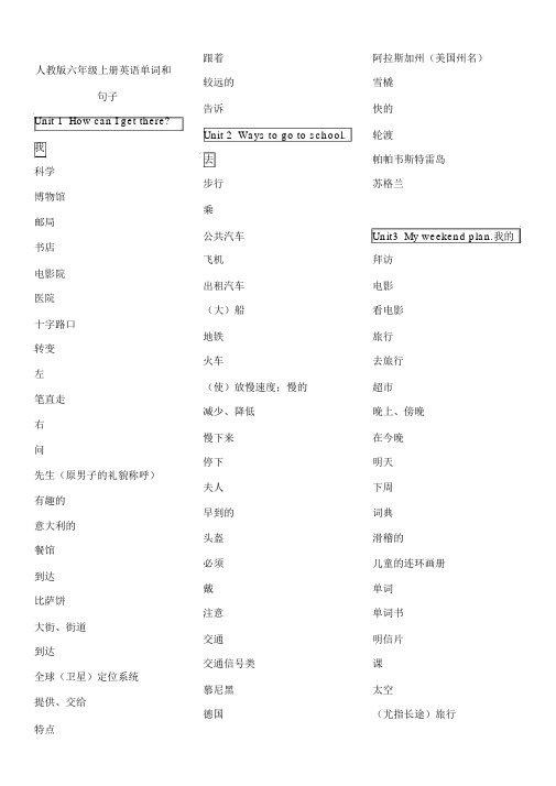 新版人教版小学六年级上英语单词表(默写版)