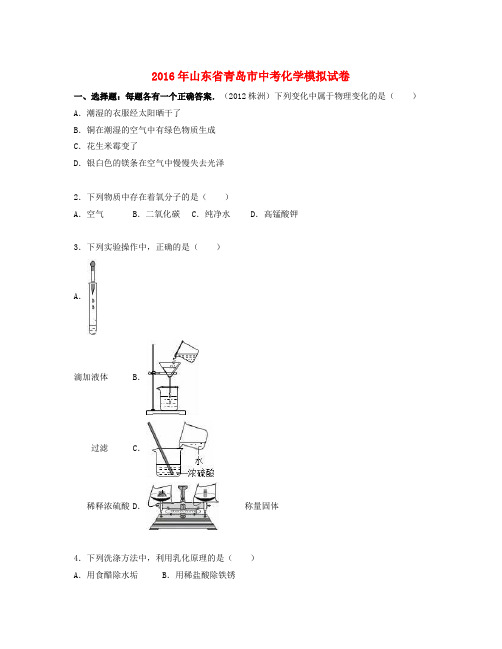 山东省青岛市中考化学模拟试卷(含解析)