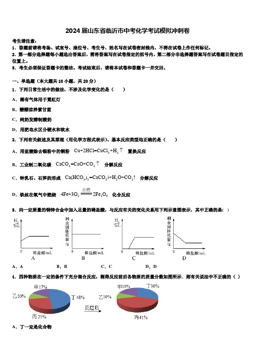 2024届山东省临沂市中考化学考试模拟冲刺卷含解析