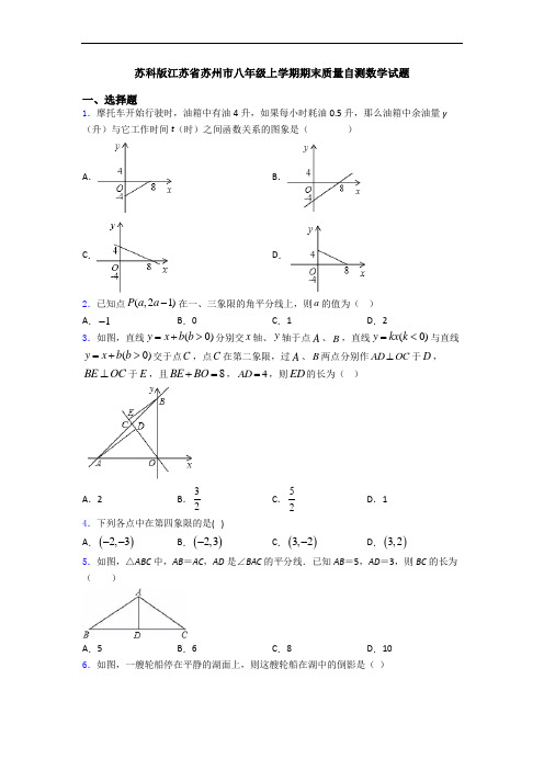 苏科版江苏省苏州市八年级上学期期末质量自测数学试题