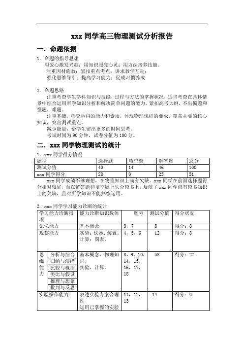 xx同学高三物理测试分析