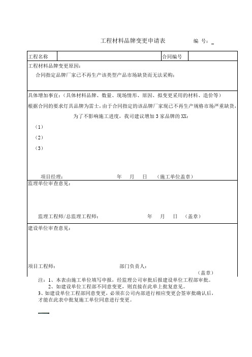 工程材料品牌变更申请表