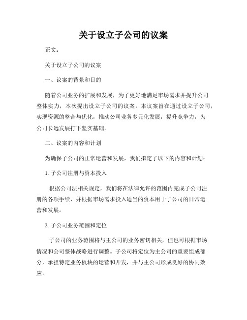 关于设立子公司的议案