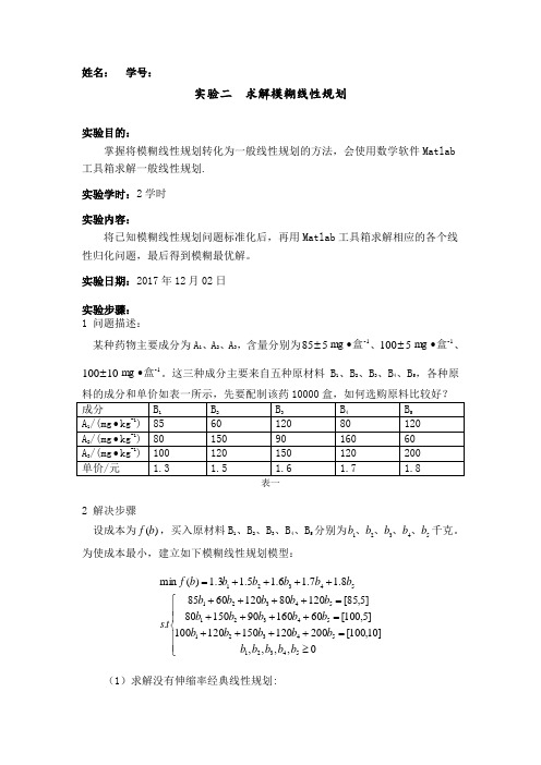 模糊线性规划实验报告