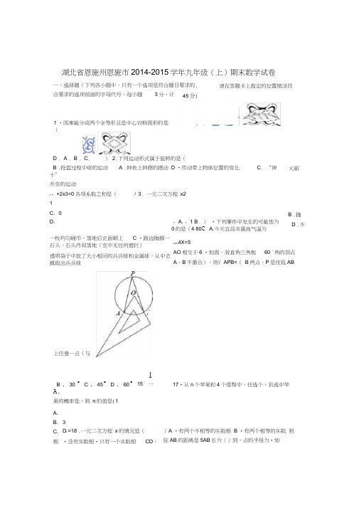 湖北省恩施州恩施市九年级数学上学期期末试卷含解析新人教版