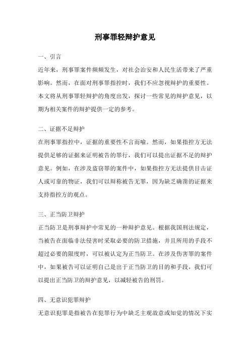 刑事罪轻辩护意见