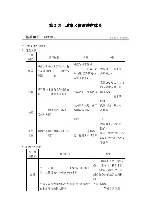 2013届高考鲁教版地理一轮复习讲义必修二第二单元第2讲城市区位与城市体系