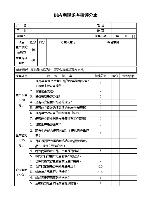 供应商现场考察评分表