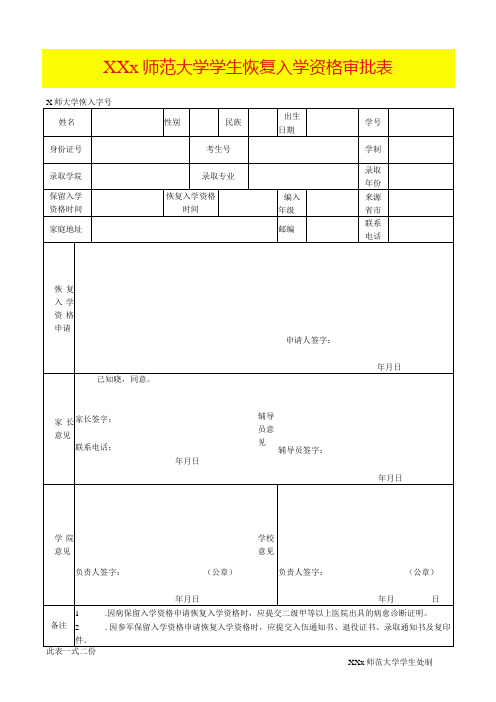 学生恢复入学资格审批表