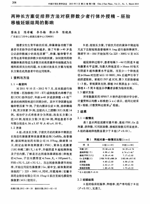 两种长方案促排卵方法对获卵数少者行体外授精-胚胎移植妊娠结局的影响