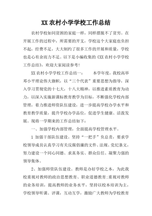 XX农村小学学校工作总结