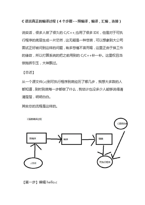 C语言真正的编译过程(4个步骤~~预编译,编译,汇编,连接)