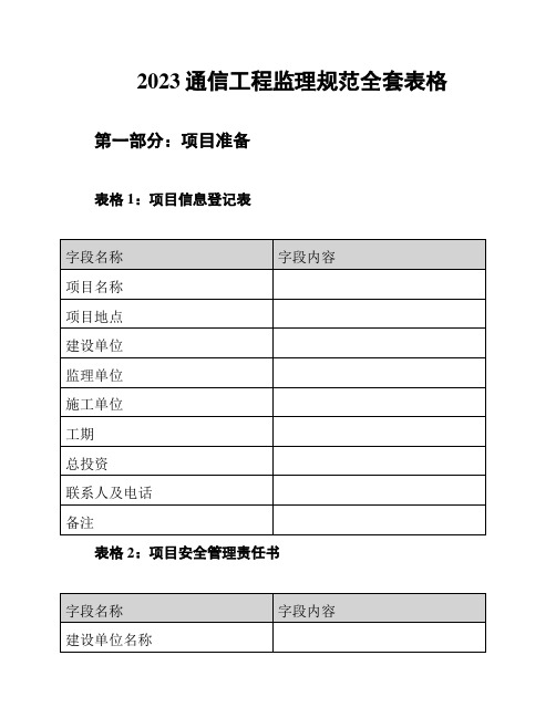 2023通信工程监理规范全套表格