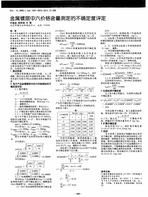 金属镀层中六价铬含量测定的不确定度评定