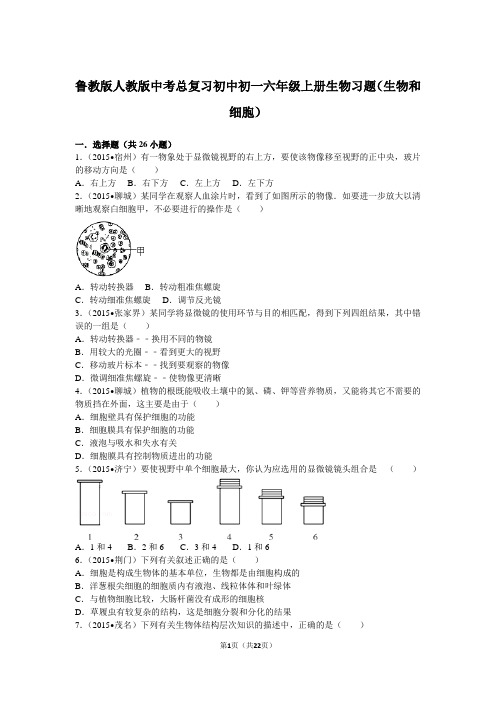 鲁教版人教版中考总复习初中初一六年级上册生物习题(生物和细胞)