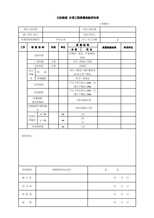 立柱检查 分项工程质量检验评定表