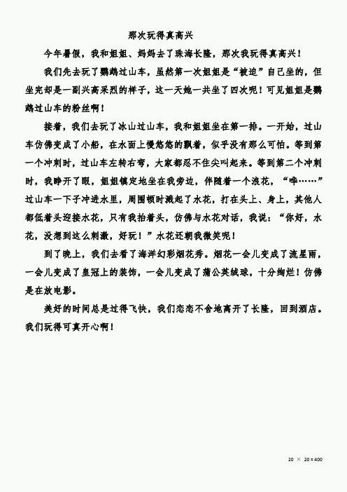 三上作文《那次玩得真高兴》游乐园