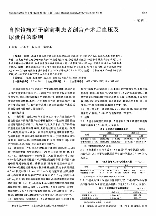 自控镇痛对子痫前期患者剖宫产术后血压及尿蛋白的影响