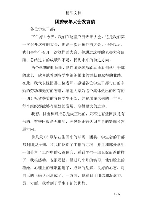 团委表彰大会发言稿