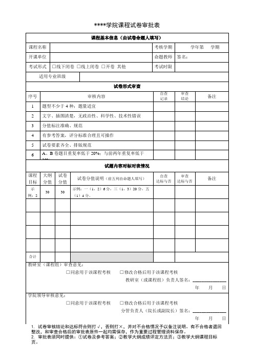 黄冈师范学院课程试卷审批表【模板】