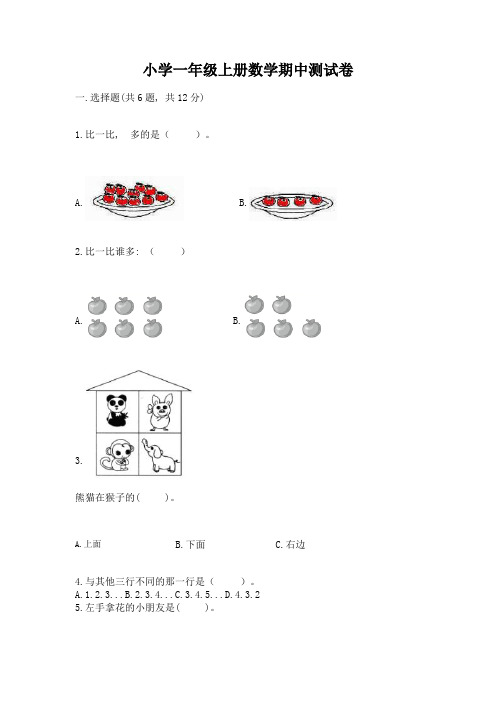 小学一年级上册数学期中测试卷附参考答案(巩固)