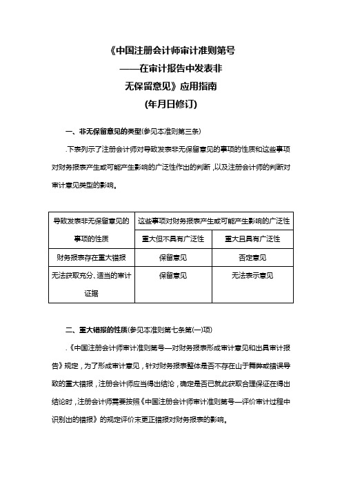 《中国注册会计师审计准则第1502号—在审计报告中发表非无保留意见》指南