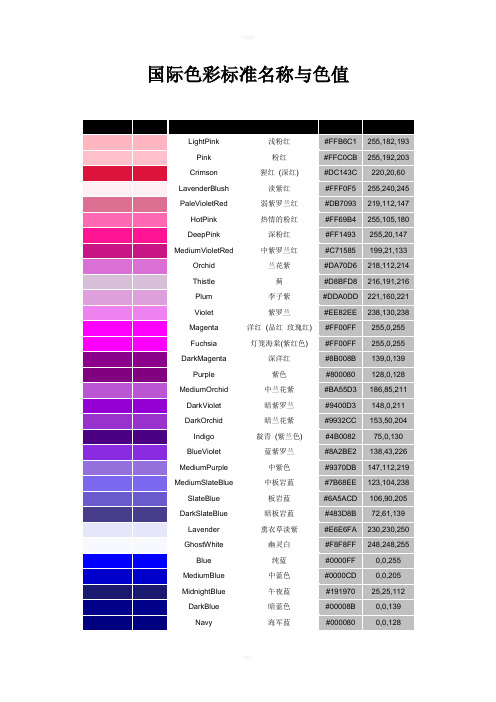 国际色彩标准名称与色值