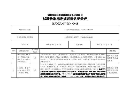 《公路工程物探规程》JTGT 3222-2020试验检测标准规范确认记录表