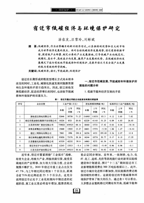 宿迁市低碳经济与环境保护研究