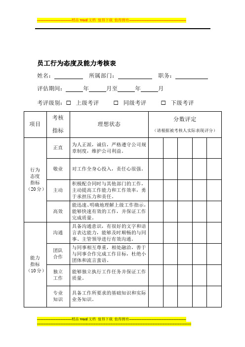 员工行为态度及能力考核表