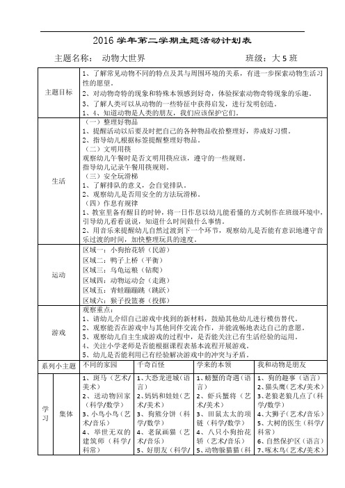 幼儿园大班动物大世界主题教学计划4