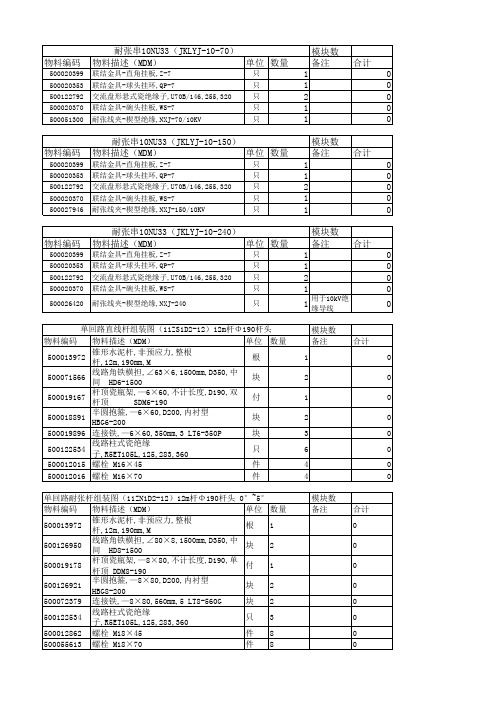 浙江省配网设计通用工程(10kV架空配电线路分册“丘陵部分”)材料计算实用表格