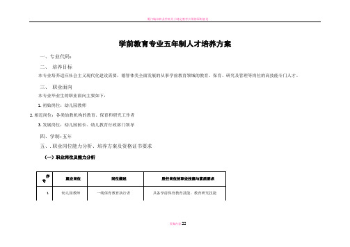 学前教育专业五年制人才培养方案