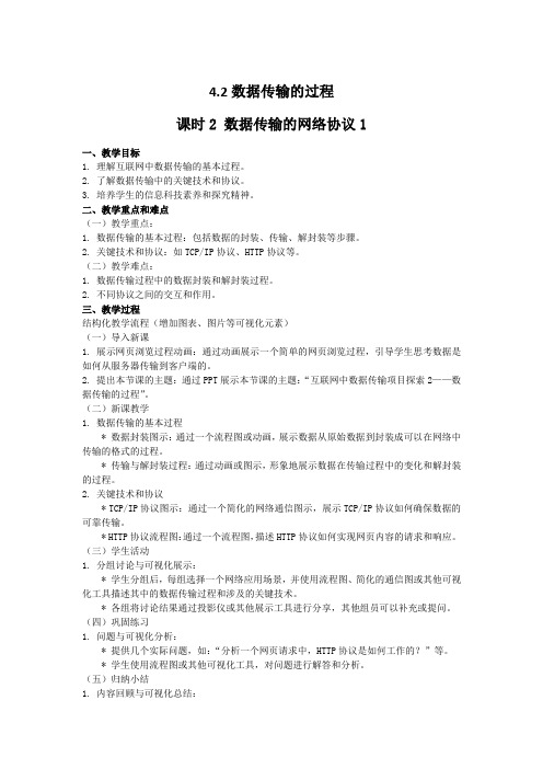 4.2数据传输的过程 课时2数据传输的网络协议1 教学设计 苏科版(2023)初中信息技术七年级上册