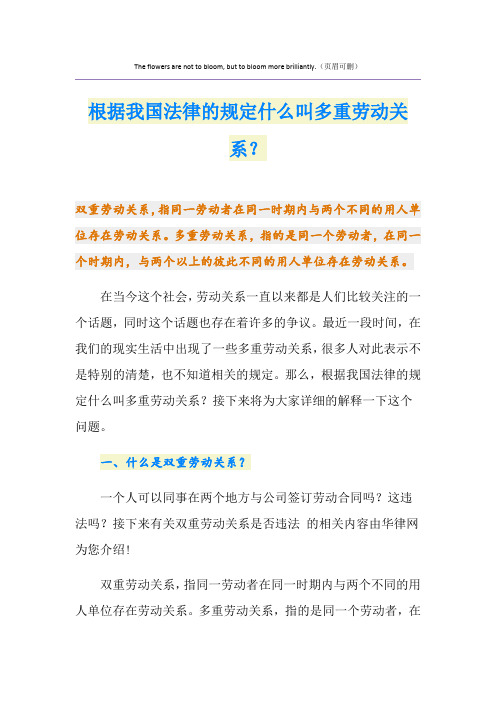 根据我国法律的规定什么叫多重劳动关系?