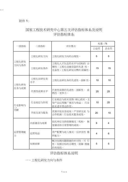 国家工程技术研究中心第五次评价指标体系及说明