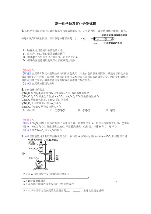 高一化学钠及其化合物试题
