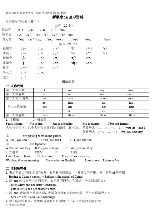 新概念英语一136课语法知识点总结复习以及相应习题讲课稿