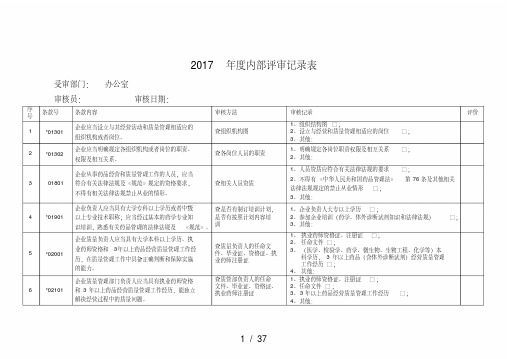 2017年度质量体系内审记录表