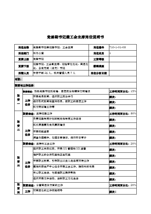 党委副书记兼工会主席岗位职责