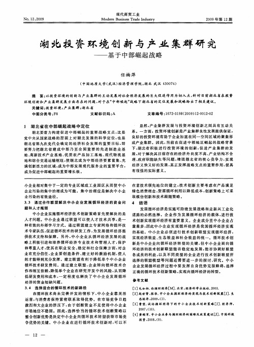 湖北投资环境创新与产业集群研究——基于中部崛起战略