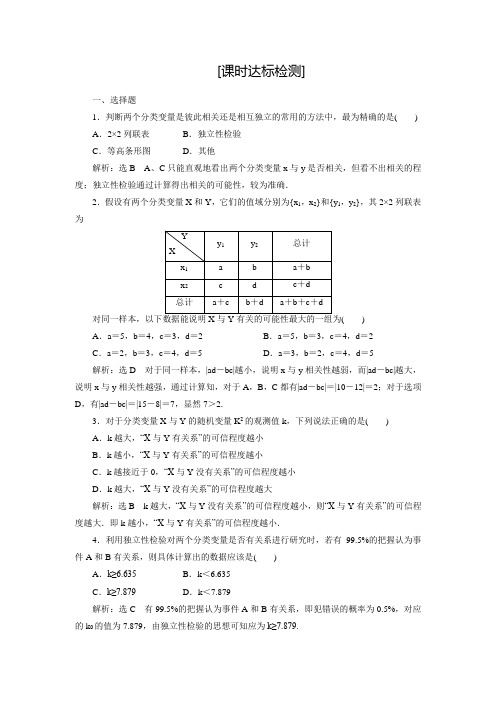 【三维设计】人教A版数学选修2-3全册练习：3.2 独立性检验的基本思想及其初步应用(含答案解析)