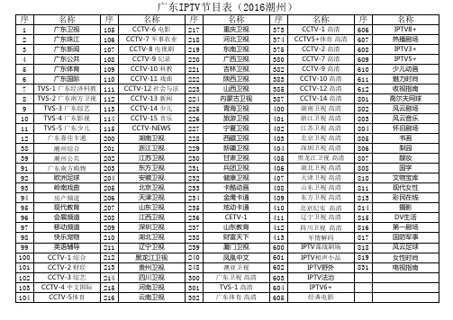 广东IPTV节目表(2016潮州版本)