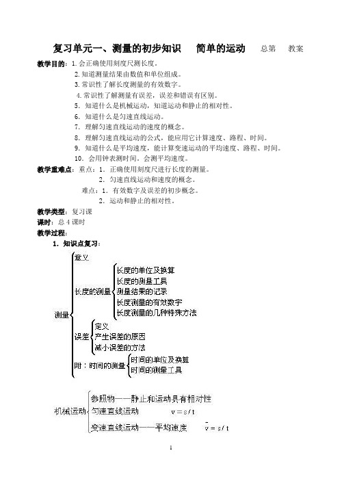 九年级物理总复习教案  测量、运动