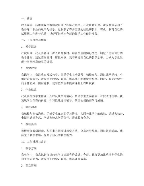 教师试用期个人工作总结