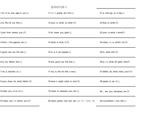 (完整)四年级英语连词成句练习题