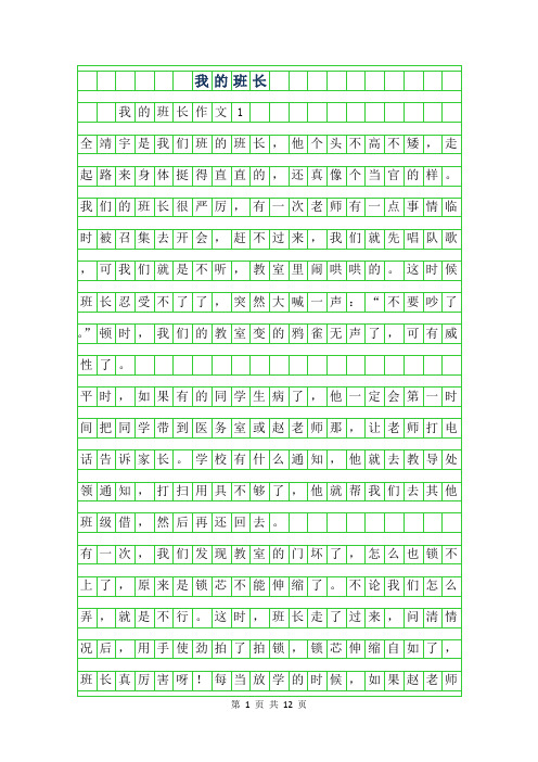 2019年我的班长作文400字9篇