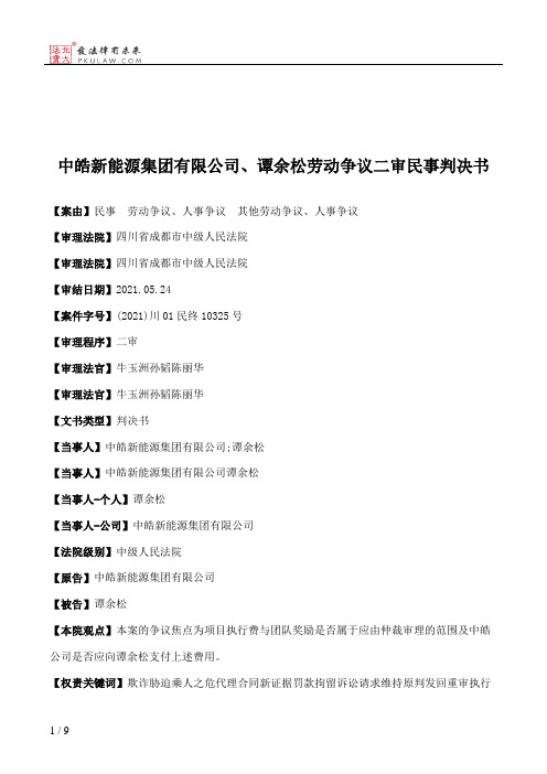 中皓新能源集团有限公司、谭余松劳动争议二审民事判决书