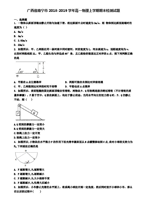 广西省南宁市2018-2019学年高一物理上学期期末检测试题